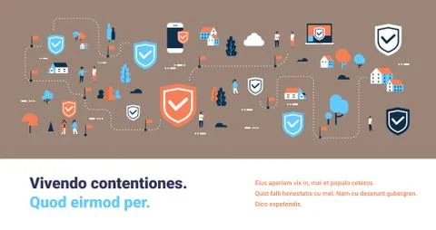 Data protection shield access connection isometric people communication internet 스톡 일러스트