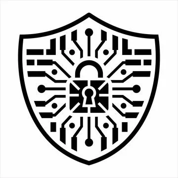 Data protection shield with central padlock circuit icon 8K ultra quality 库存插图