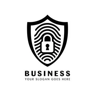 Data Protection Shield Logo Design with Fingerprint and Padlock Symbol イラスト素材