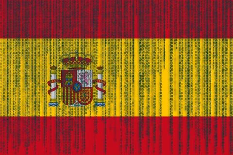 Data protection Spain flag. Spain flag with binary code. 写真素材