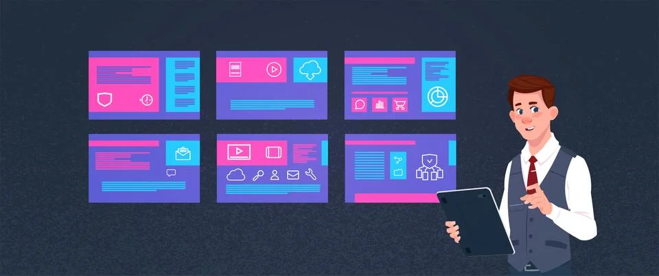 Data protection support engineer computing center with hosting servers 스톡 일러스트