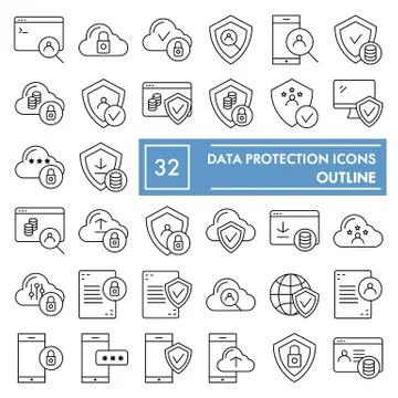 Data protection thin line icon set, computer safety symbols collection, vector Stock Illustration