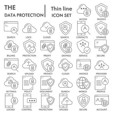 Data protection thin line icon set, computer security symbols collection or Stock Illustration