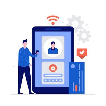 Data protection vector illustration concept with officer characters and a b.. Stock Illustration