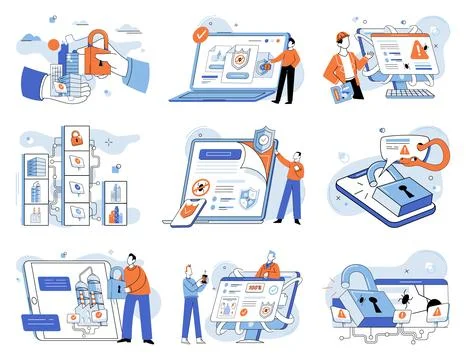 Data protection. Vector illustrations visually represent datprotection concepts Stock Illustration