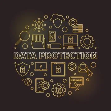 Data Protection vector round linear golden illustration Stock Illustration