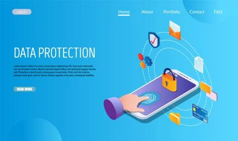 Data protection vector website landing page design template 스톡 일러스트