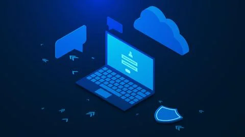 Data protection website concept with laptop Stock Illustration