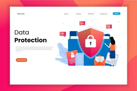 Data protection website landing page template Illustrazione stock