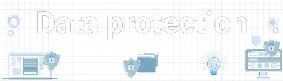Data Protection Word On Squared Background Horizontal Banner Online Security Stock Illustration