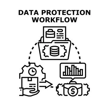Data protection workflow concept securing digital information Illustrazione stock