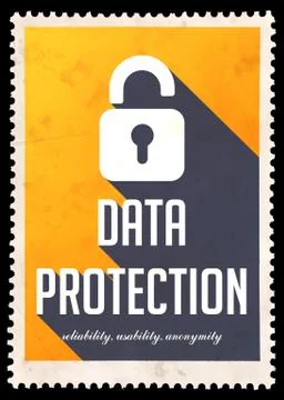Data Protection on Yellow in Flat Design. Stock Illustration