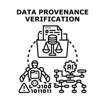 Data provenance verification blockchain technology concept Stock Illustration