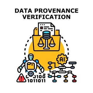 Data provenance verification blockchain technology concept Stockillustratie