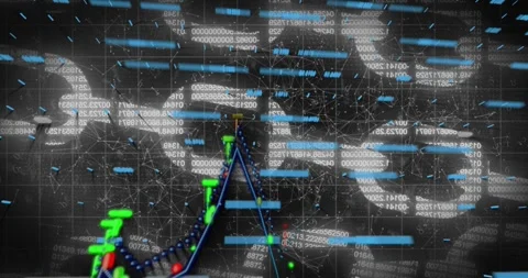 On data pulse abstract 3D graph emerging and rising from grid, forming peaks to Stock Footage 332288640