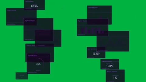 Data pulse appearing purple HUD spawning panels updating metrics fading showing Stock Footage 333907931