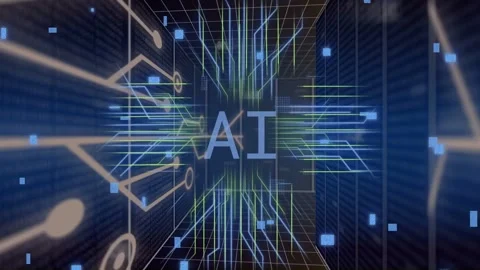 On data pulse arriving, centered AI drawing converging circuits, pulsing core Stock Footage 335651815