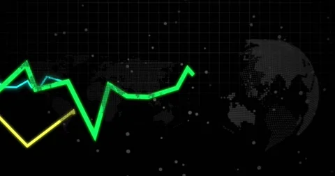 Data pulse arriving, three neon line graphs extending and spiking, visualizing Stock Footage 328657164