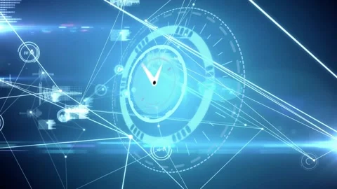 On data pulse circular HUD rotating, sweeping hand emitting beams, mapping Stock Footage 321071037