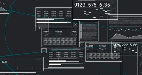On data pulse cluster spawning updating numbers pulsing gauge moving and fading Stock Footage 329910441