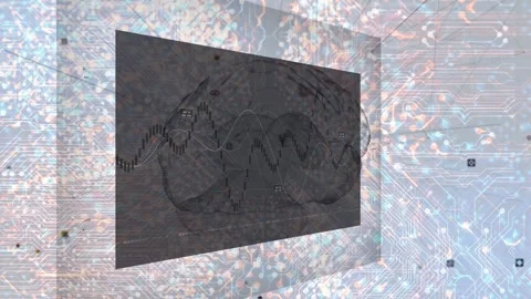 On data pulse dark panel rotating, waveform lines growing and overlapping to Video stock 334725013