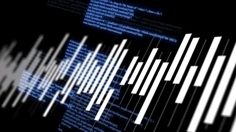 Data pulse driving waveform bars shifting right, resizing heights, showing blue Video stock 335761790