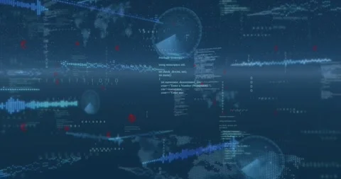 Data pulse initiating, layered HUD raising code stack and widening waves while Stock Footage 321824954