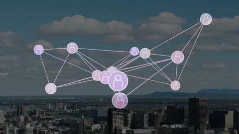 Data pulse initiating pale network, nodes shifting, central node growing, Video stock 333485814