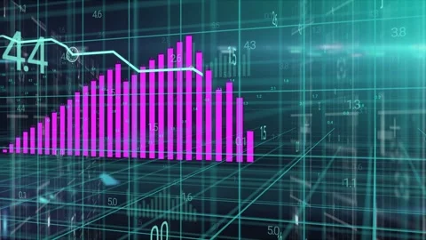 On data pulse, magenta histogram expanding and cyan line tracing markers to show Stock Footage 335732113