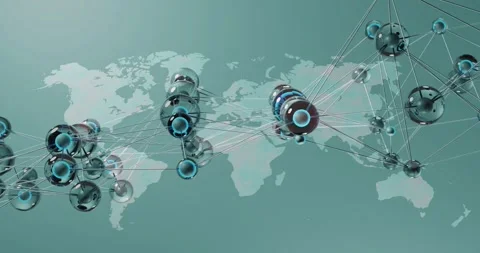 On data pulse network animating growing, linking camera panning, pulsing rings, Stock Footage 329116534