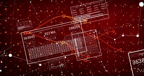 Data pulse sending numeric updates across clear UI and key grid, shifting orange Stock Footage 328657092