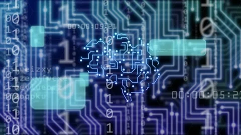 Data pulse sparking neon circuit brain pulsing, nodes moving, code streams Stock Footage 334810871