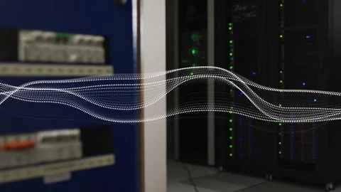 Data pulse starting, animating layered dotted waveform moving rightward over Stock Footage 332685869