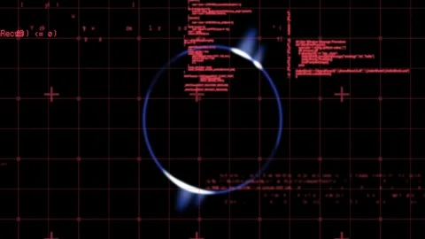 Data pulse starting blue ring glowing and crescents sweeping while red code Stock Footage 328468709
