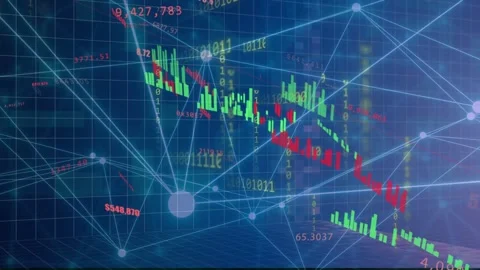 Data pulse starting candles appearing and sliding downward over mesh nodes, Stock Footage 335739815