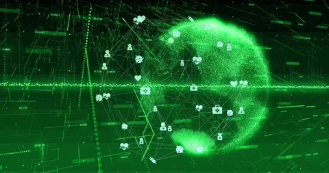 Data pulse starting hologram globe and node network brightening and linking Video stock 328396335