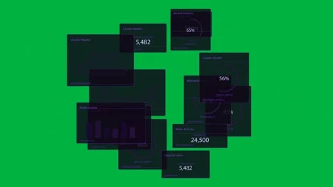 Data pulse starting network HUD nodes pulsing panels updating health to monitor Stock Footage 333972501