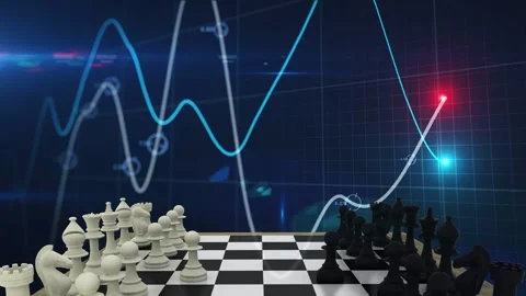 Data pulse starting teal white graphs moving, pulsing nodes, chessboard static Stock Footage 335739961