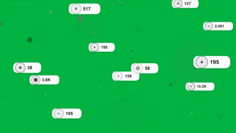 Data pulses causing circular nodes drifting on transparent field, badges popping Stock Footage 333972334