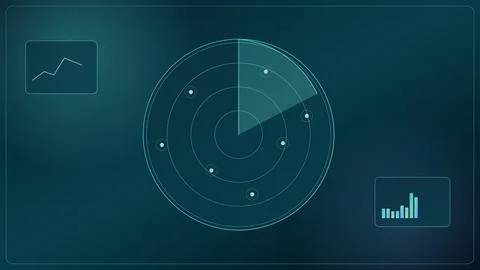 Data radar chart with growth graphs on dark tech background Stock Illustration