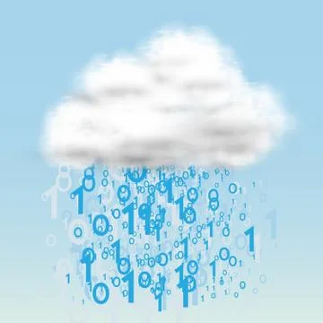 Data rain from realistic cloud, vector illustration Illustrazione stock