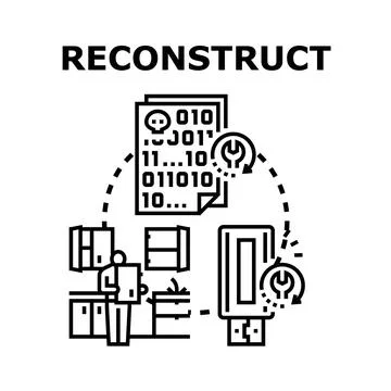 Data reconstruction process restoring damaged digital information Stock Illustration