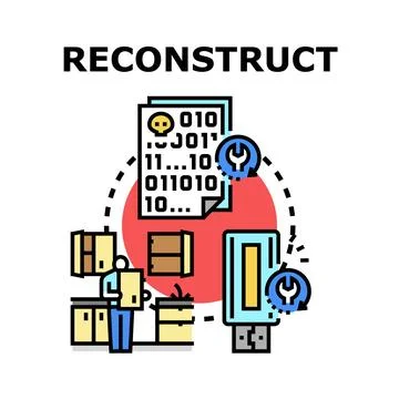 Data reconstruction process restoring damaged digital information Stock Illustration