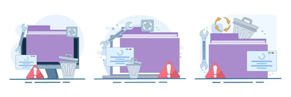 Data recovery and hardware disk repair service set Stock Illustration