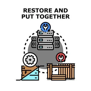 Data recovery assembling fragmented pieces restoring information Stock Illustration