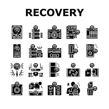 Data Recovery Computer Processing Icons Set Vector Illustrazione stock