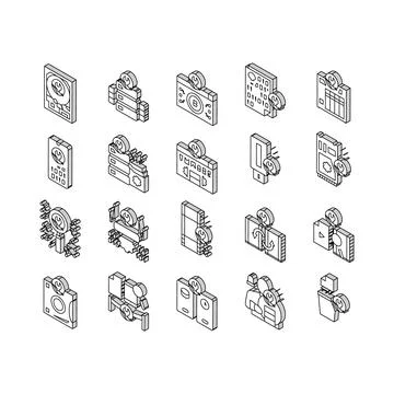 Data Recovery Computer Processing isometric icons set vector Illustrazione stock