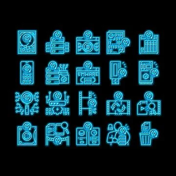 Data Recovery Computer Processing neon glow icon illustration イラスト素材