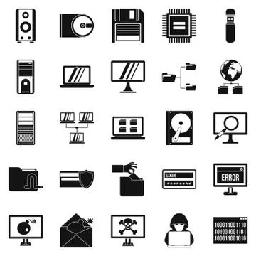 Data recovery icons set, simple style Stock Illustration