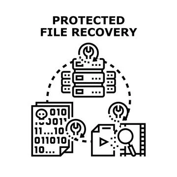 Data recovery process protecting digital files on server Stock Illustration